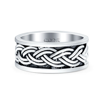 Celtic Weave Crisscross Infinity Oxidized Band Solid 925 Sterling Silver Thumb Ring (8mm)